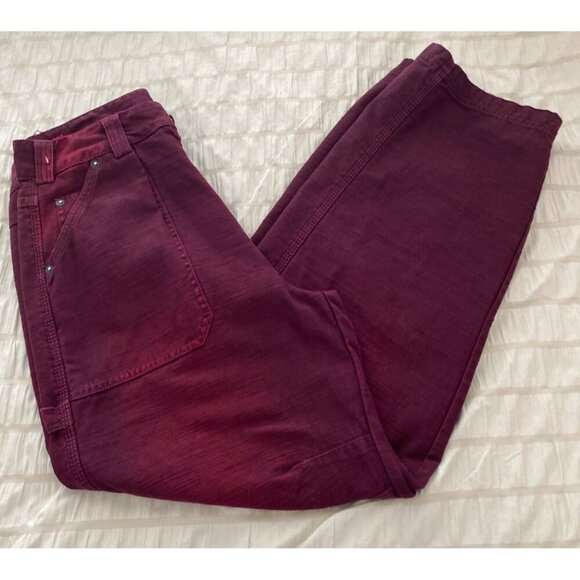 Free People Stay Awhile Carpenter Barrel Leg Pants Maroon Mulberry Sz 4 - Picture 4 of 10
